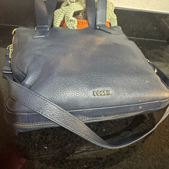 Fossil Dark Blue Leather Shoulder Bag - Picture 5 of 15
